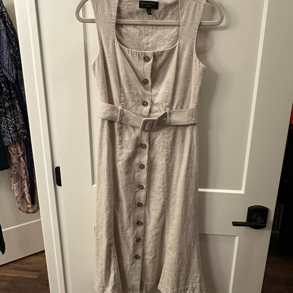 Banana Republic Beige Button-Down linen blend Midi Dress